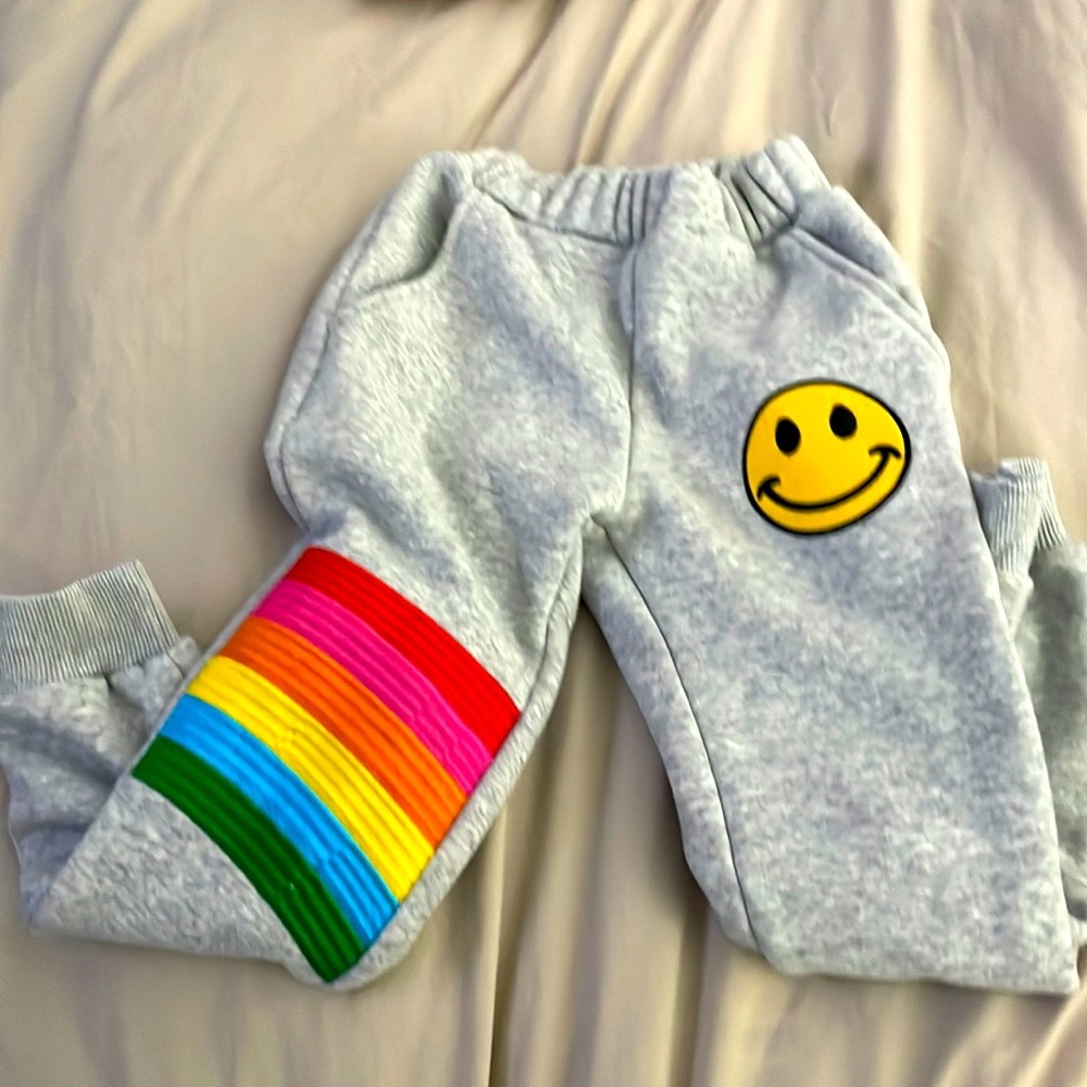 Lola and the boys rainbow happy face patch sweats